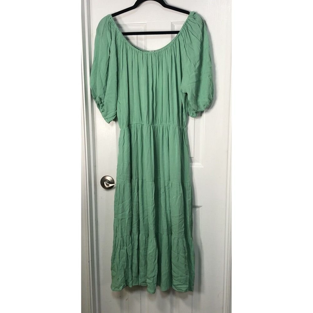 NWT Culture Code Green Pocketed Textured Dress with Elastic Round Neck - Size 2X